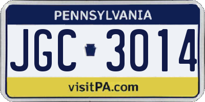 PA license plate JGC3014