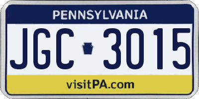 PA license plate JGC3015