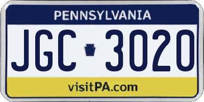 PA license plate JGC3020