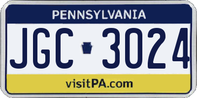 PA license plate JGC3024