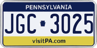 PA license plate JGC3025