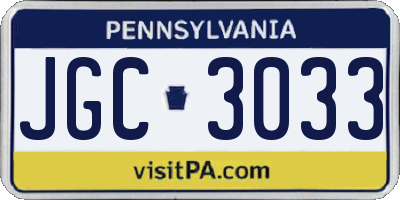 PA license plate JGC3033