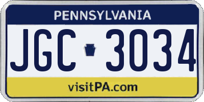 PA license plate JGC3034
