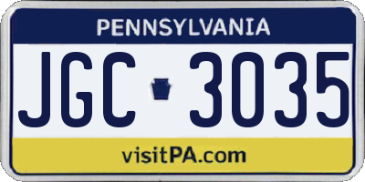 PA license plate JGC3035