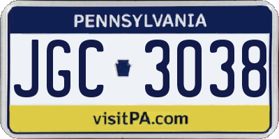 PA license plate JGC3038