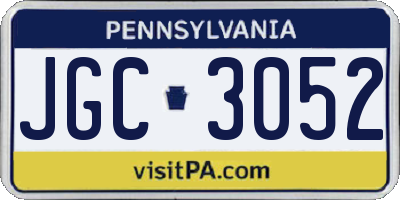 PA license plate JGC3052