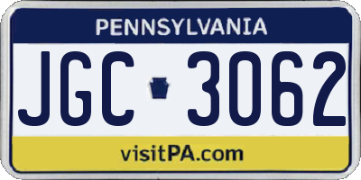 PA license plate JGC3062