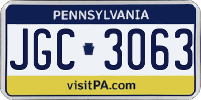 PA license plate JGC3063