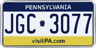 PA license plate JGC3077