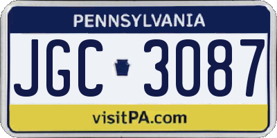 PA license plate JGC3087