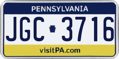 PA license plate JGC3716
