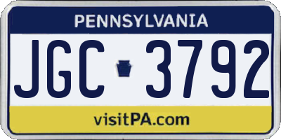 PA license plate JGC3792