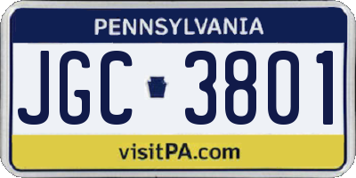 PA license plate JGC3801