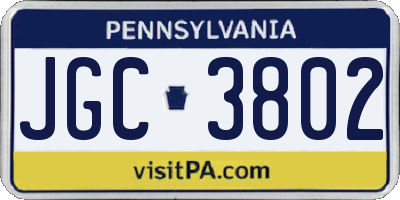 PA license plate JGC3802