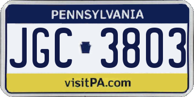 PA license plate JGC3803