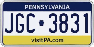 PA license plate JGC3831
