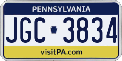PA license plate JGC3834