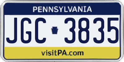 PA license plate JGC3835