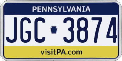 PA license plate JGC3874