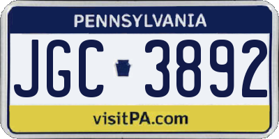 PA license plate JGC3892
