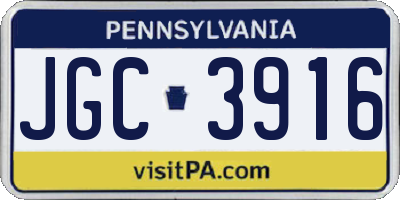 PA license plate JGC3916