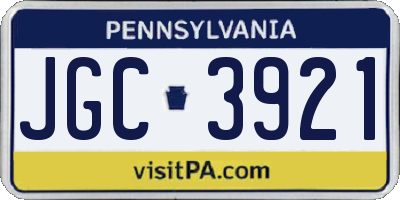 PA license plate JGC3921