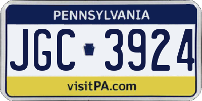 PA license plate JGC3924