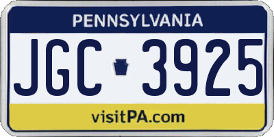 PA license plate JGC3925