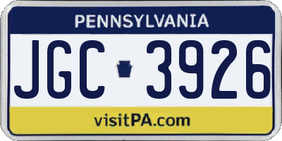 PA license plate JGC3926