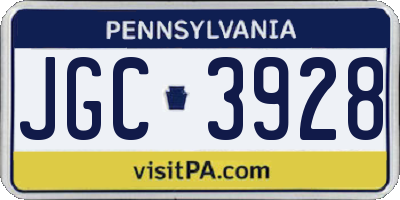 PA license plate JGC3928