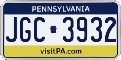 PA license plate JGC3932