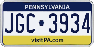 PA license plate JGC3934