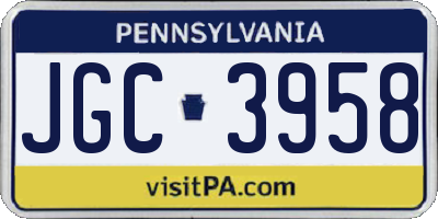 PA license plate JGC3958