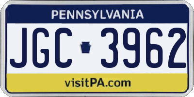 PA license plate JGC3962