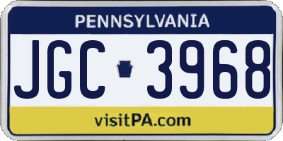 PA license plate JGC3968