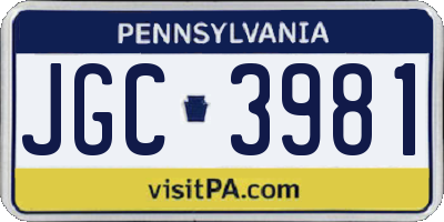 PA license plate JGC3981