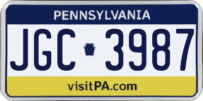 PA license plate JGC3987