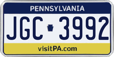 PA license plate JGC3992
