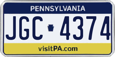 PA license plate JGC4374