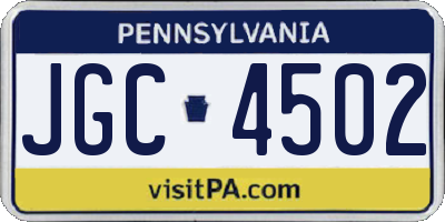 PA license plate JGC4502