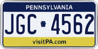 PA license plate JGC4562
