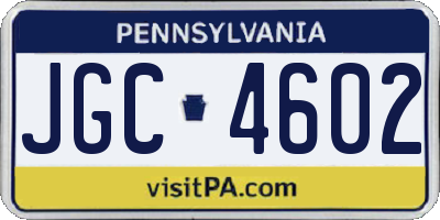 PA license plate JGC4602