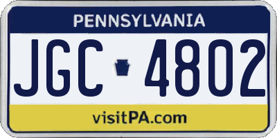 PA license plate JGC4802