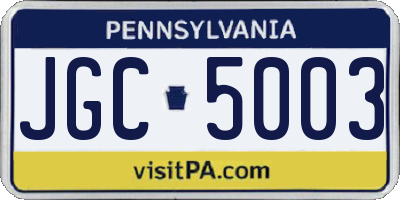 PA license plate JGC5003