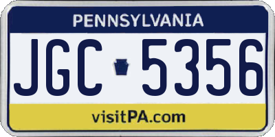 PA license plate JGC5356