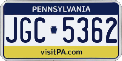 PA license plate JGC5362