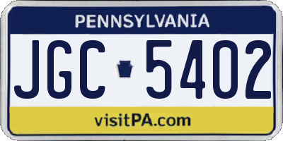 PA license plate JGC5402