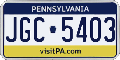 PA license plate JGC5403