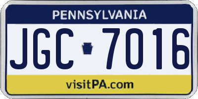 PA license plate JGC7016