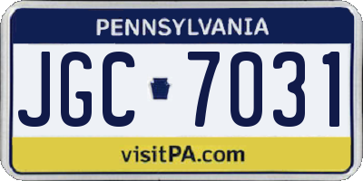PA license plate JGC7031